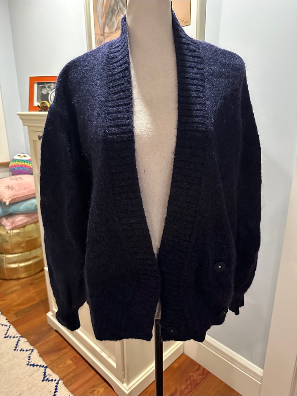 Ag Adriano Goldschmied Dark Navy Open-Front Ribbed Cardigan